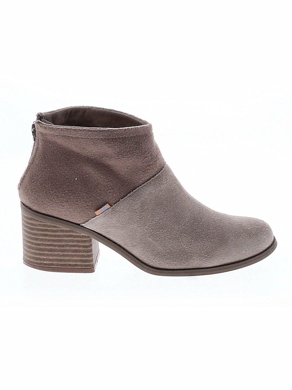 Toms Taupe Suede Block Heel Ankle Booties